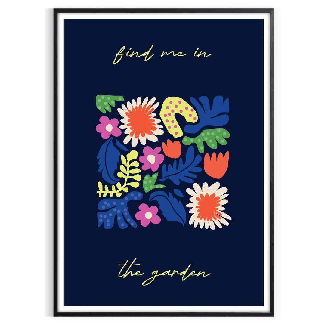 Botanical print featuring lush green plants against a sleek black background