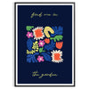 Botanical print featuring lush green plants against a sleek black background - in a black frame