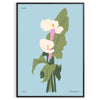 Vintage botanical illustration featuring blue and gray plant motifs - in a black frame