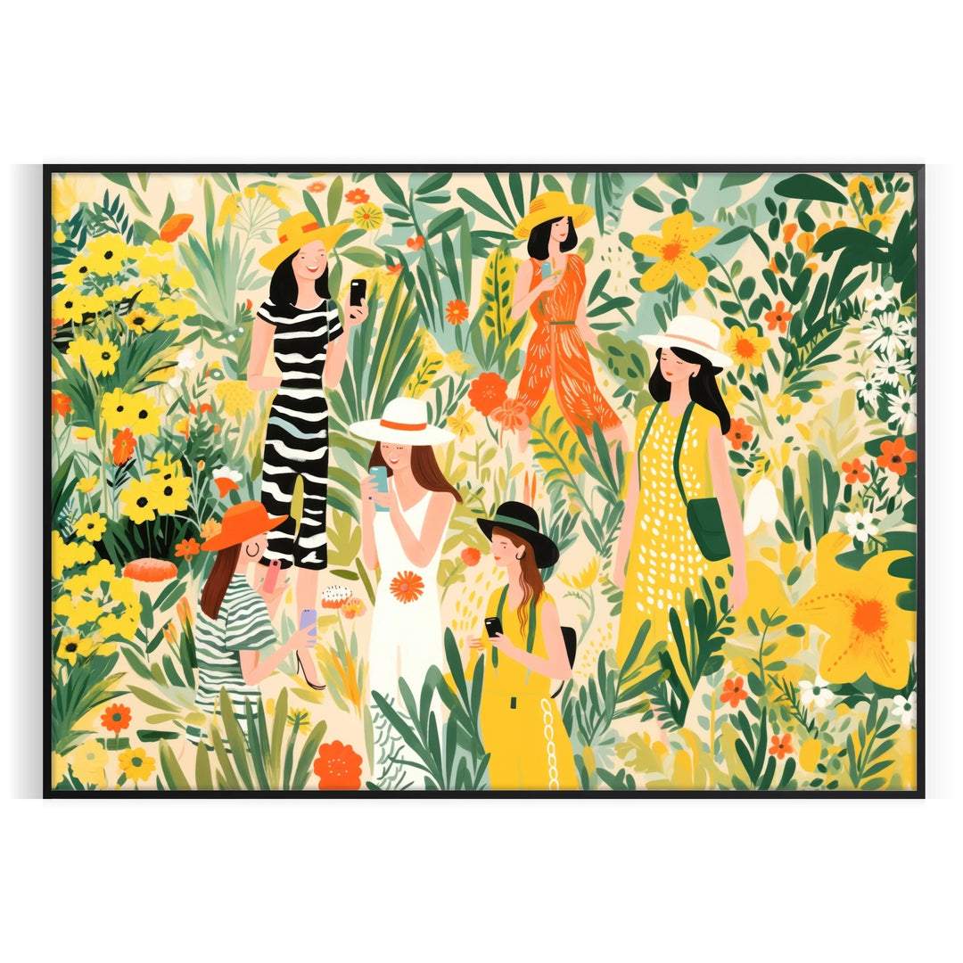 Vintage botanical illustration featuring green leaves and orange flowers