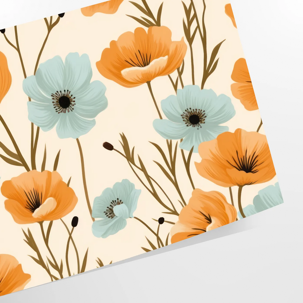 Vintage botanical illustration featuring green leaves and orange flowers