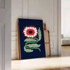 Ilustración botánica vintage con hojas verdes sobre fondo negro - apoyado en un suelo de espiga contra una pared de molduras