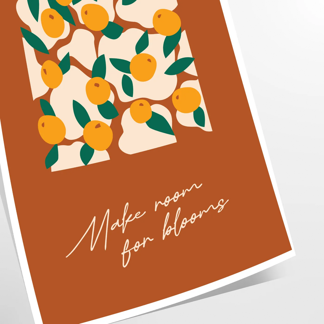 Vintage botanical illustration featuring various green plants and orange flowers