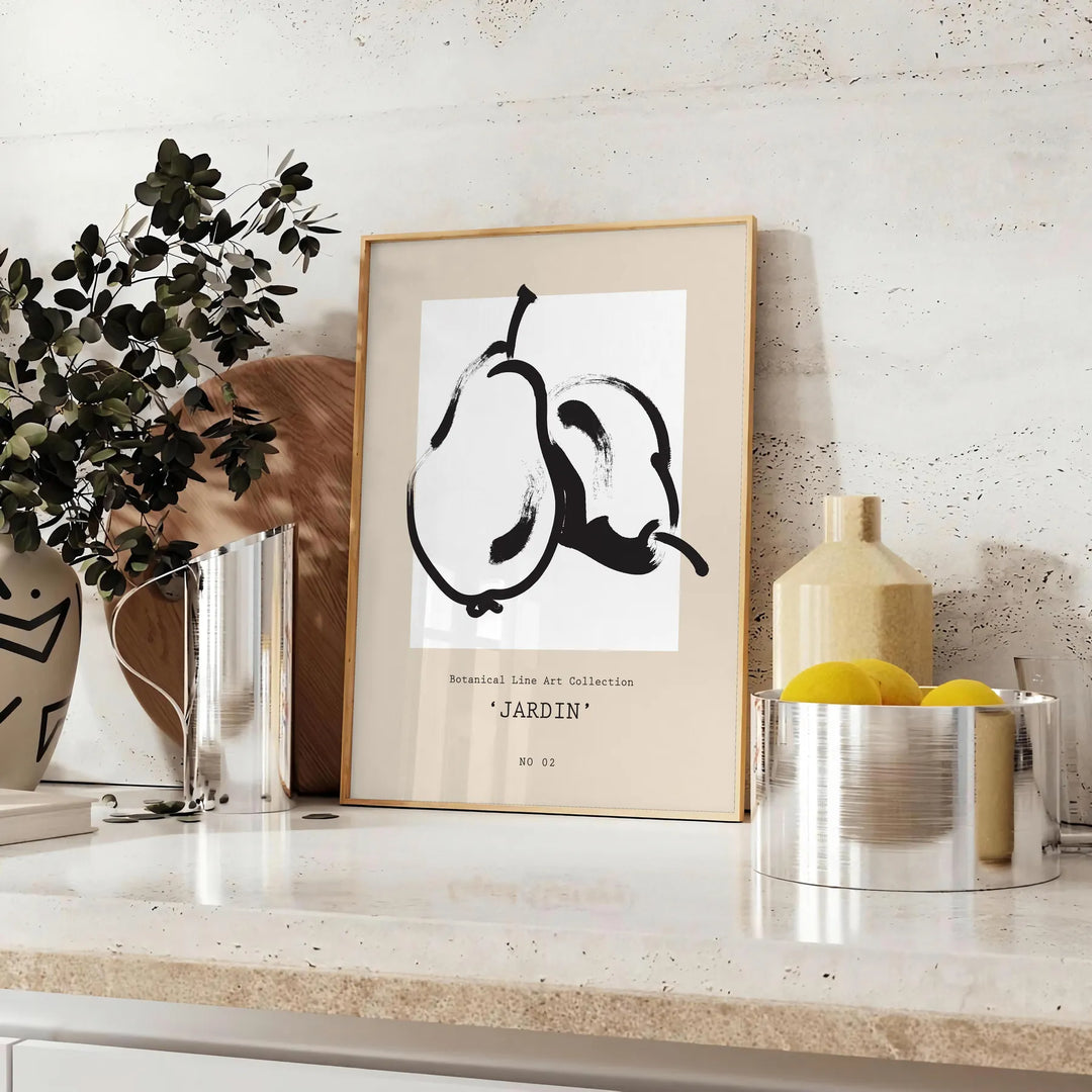 Vintage botanical illustration featuring orange and black plants on a textured background - styled on a counter with eucalyptus and a bowl of lemons