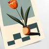 Una ilustración botánica con flores naranjas y verdes sobre un fondo claro - como impresión enrollada, sin marco