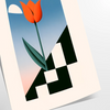 Botanische Illustration von Blumen in Orange- und Blautönen - als gerollter Druck, ohne Rahmen