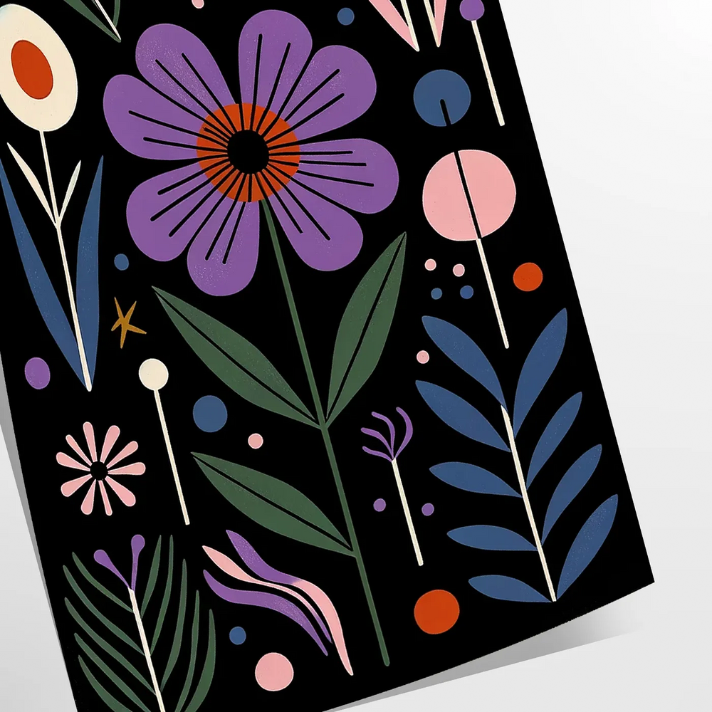 Delicate botanical flowers in a black and green color palette