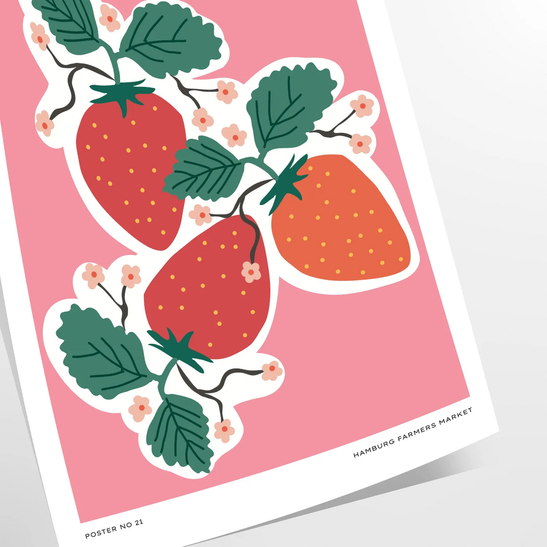 A vintage botanical print featuring orange and blue hues with various plants.