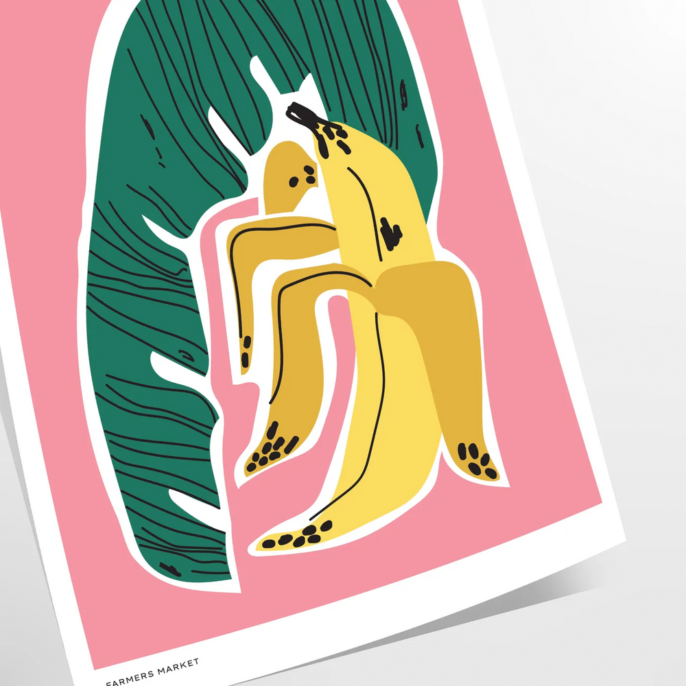 Lush green botanical illustration with vivid orange accents