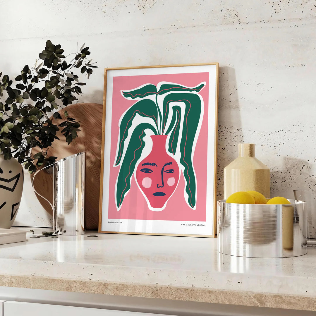 Botanical illustration featuring green foliage and delicate flowers on a soft gray background - styled on a counter with eucalyptus and a bowl of lemons