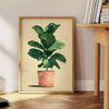 Botanical illustration featuring green leaves and orange flowers on a light background - beside a round wooden side table with books