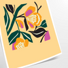 Botanical print featuring yellow flowers with bold black details