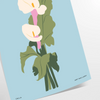 Vintage botanical illustration featuring blue and gray plant motifs
