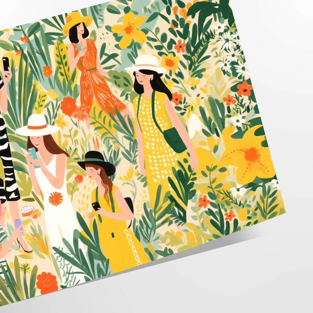 Vintage botanical illustration featuring green leaves and orange flowers