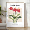 Illustrazione botanica vintage con piante arancioni e grigie - in una stanza luminosa e minimalista con pianta e poltrona