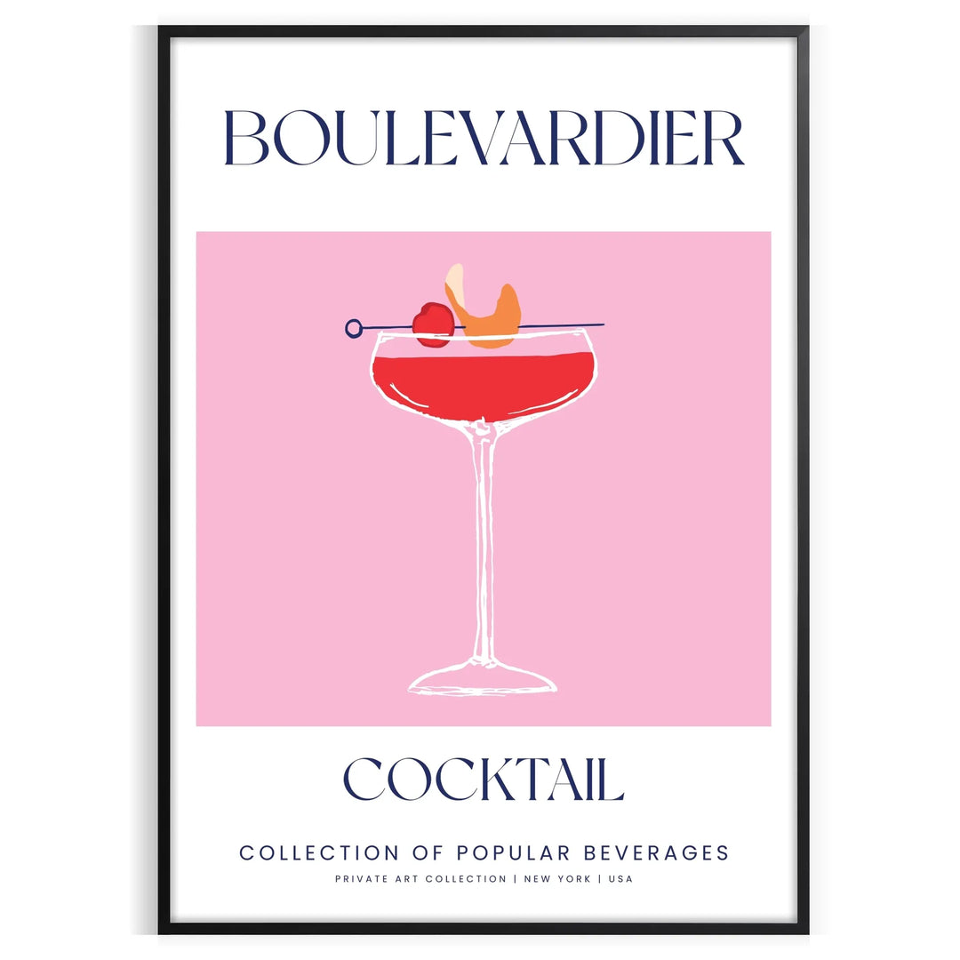 Illustration of a Boulevardier cocktail with orange and blue accents