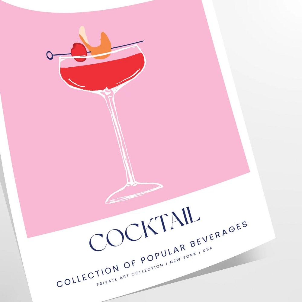 Illustration of a Boulevardier cocktail with orange and blue accents