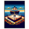 A boxing match taking place on the Titanic, featuring dynamic movement and shades of brown and blue - in a black frame