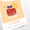 Abstract illustration of a bramble cocktail with orange and blue splashes