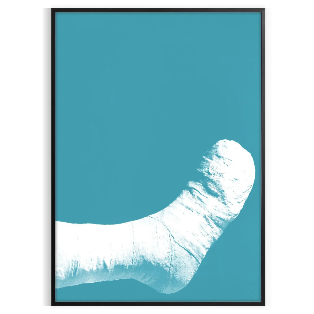 Abstract representation of a broken foot in gray and blue tones