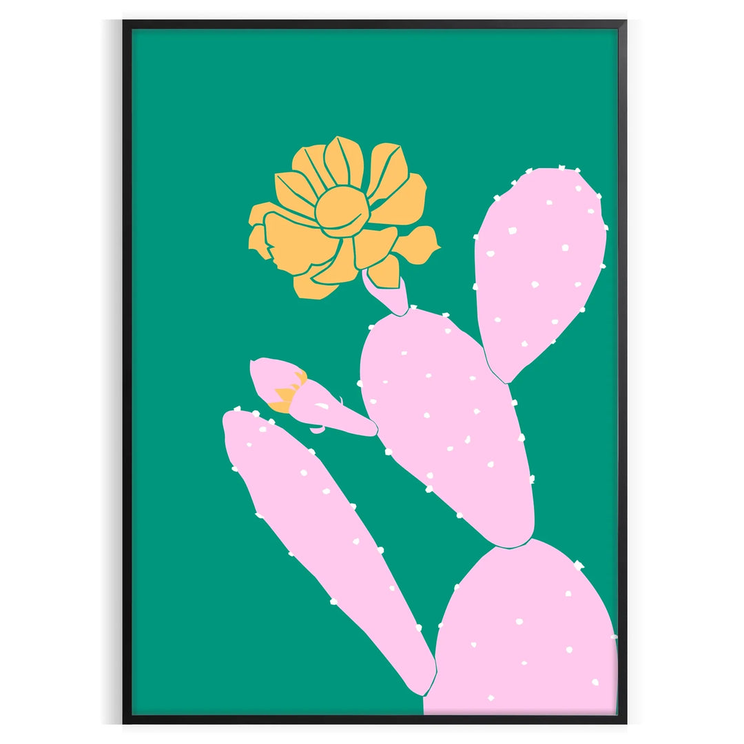 A whimsical illustration of a cactus with animal features in green and blue tones