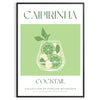 Un'illustrazione colorata di un cocktail caipirinha con tonalità verdi e bianche - in una cornice nera