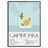 Un cocktail Caipiroska in un bicchiere su uno sfondo nero con accenti verdi - in una cornice nera