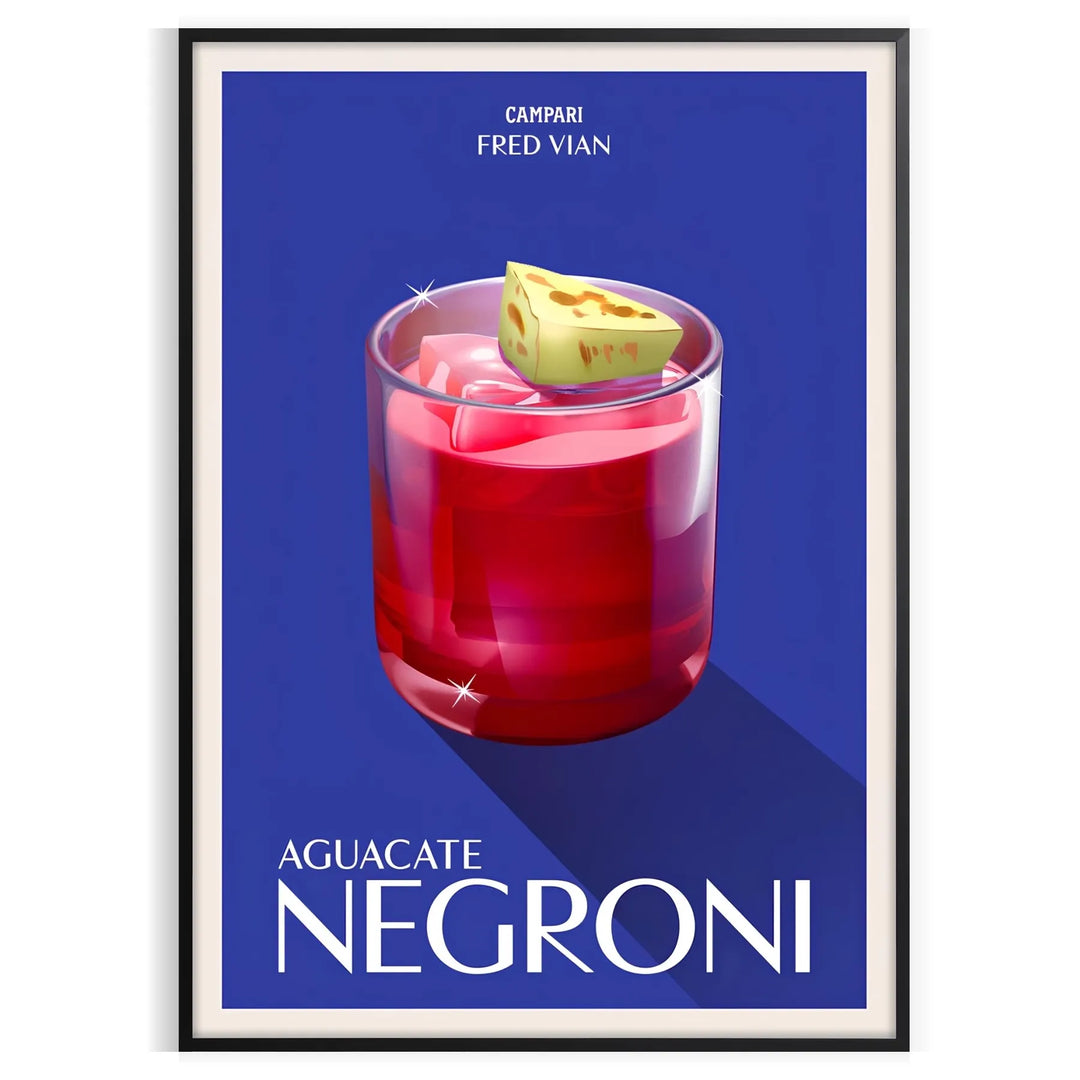 Illustration of a Campari Negroni cocktail in rich brown and green tones