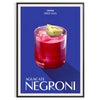 Illustrazione di un cocktail Campari Negroni in ricchi toni di marrone e verde - in una cornice nera