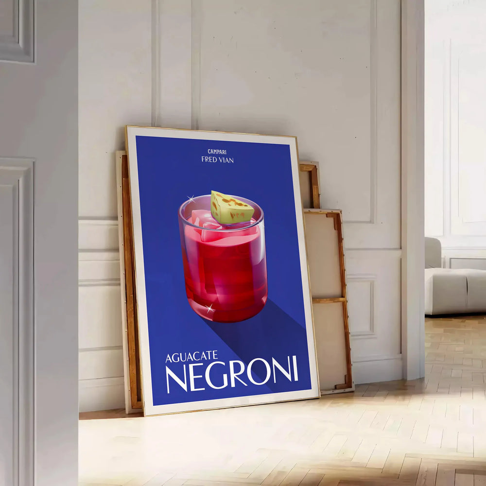 Illustration of a Campari Negroni cocktail in rich brown and green tones