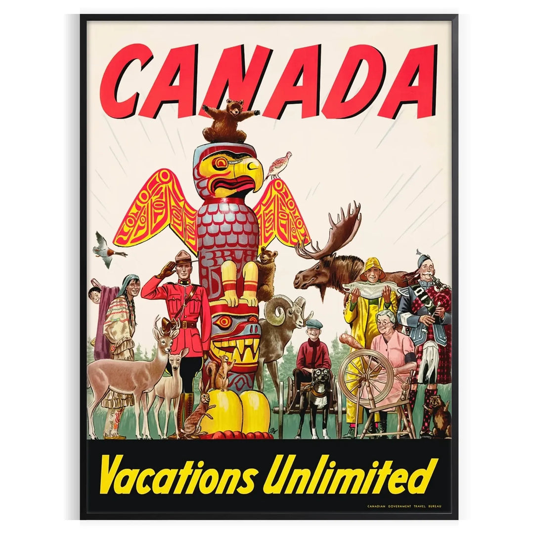 Illustration of a scenic Canadian landscape with orange and black tones
