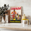 Illustration of a scenic Canadian landscape with orange and black tones - styled on a counter with eucalyptus and a bowl of lemons