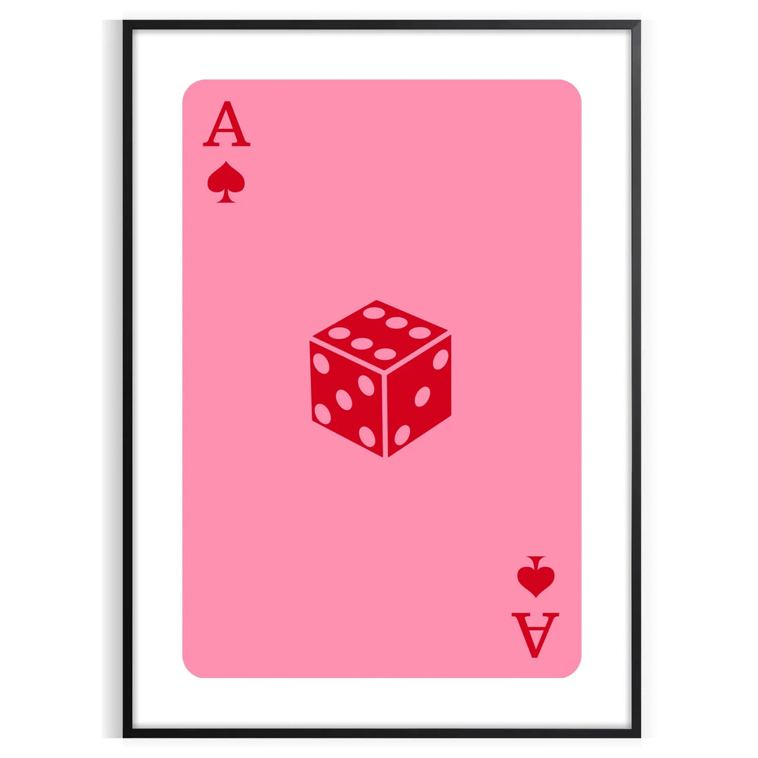 Colorful pop art style card design with bold orange and pink hues - in a black frame