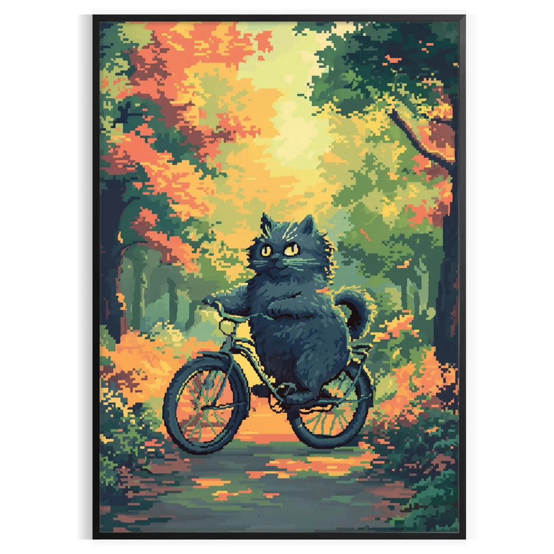 A playful cat in a whimsical style with green and yellow hues