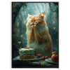 A realistic depiction of a cat in soft gray and green tones - in a black frame