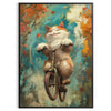 A realistic depiction of a cat with gray and green tones - in a black frame