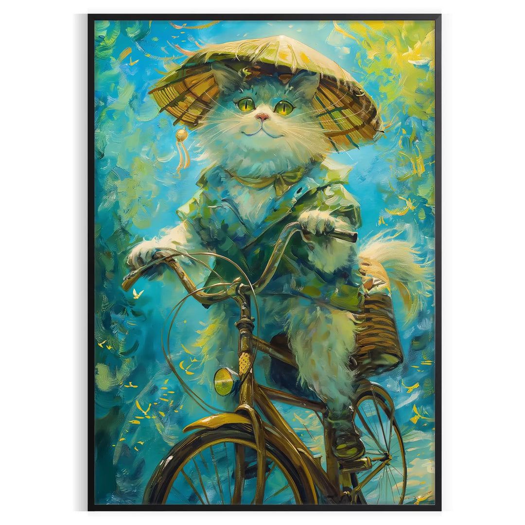 A playful cat lounging among green and blue hues