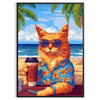 A whimsical illustration of cats enjoying cocktails in a lush green jungle setting - in a black frame