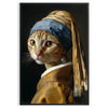 A colorful painting of a cat in a natural setting with green tones - in a black frame
