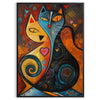 A brown and green illustration of a cat in a natural setting - in a black frame