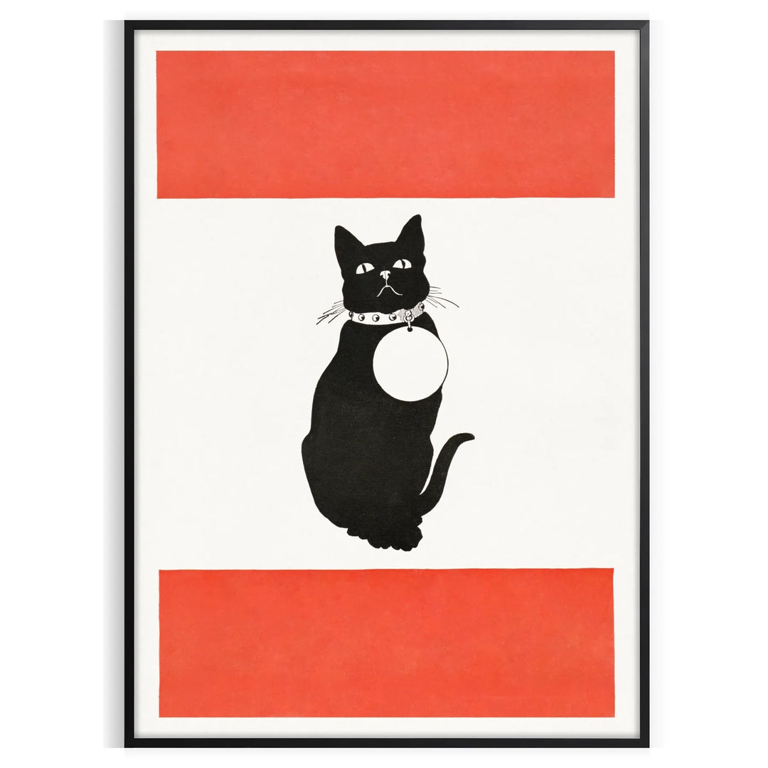 A stylized black and orange cat silhouette against a textured background
