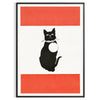 A stylized black and orange cat silhouette against a textured background - in a black frame