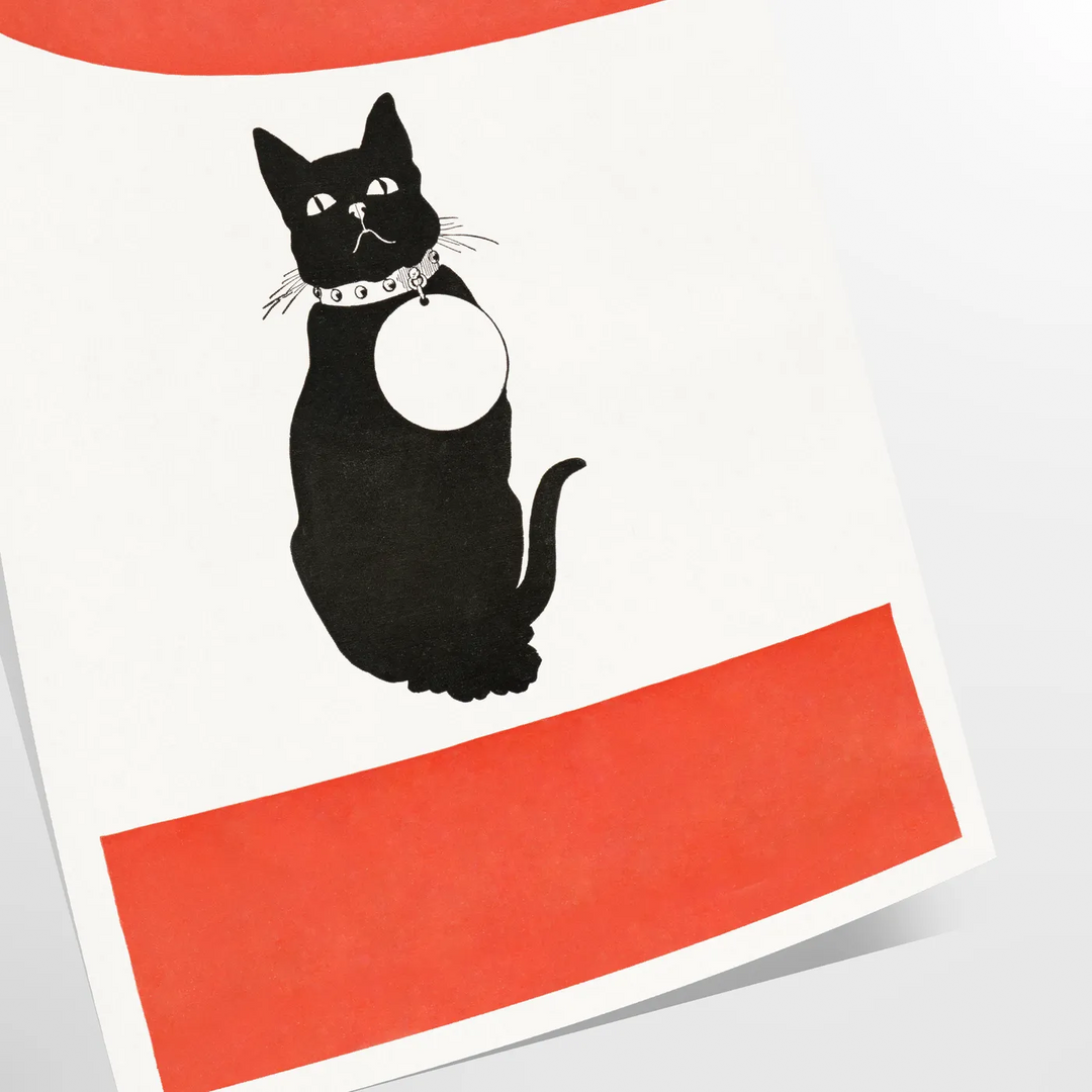 A stylized black and orange cat silhouette against a textured background - as a rolled, unframed print