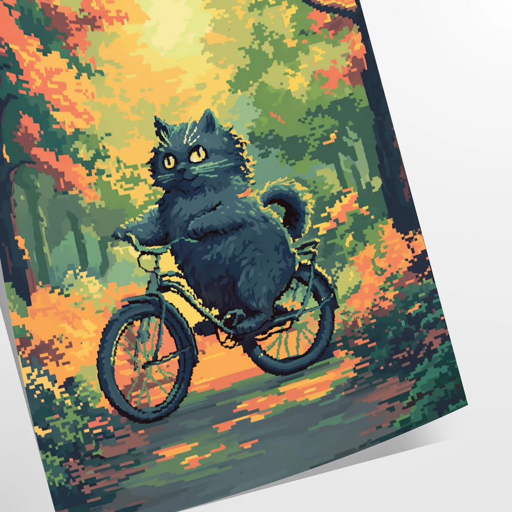 A playful cat in a whimsical style with green and yellow hues