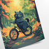 Un gatto giocoso in uno stile fantasioso con tonalità verdi e gialle - come stampa arrotolata, senza cornice