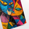 A whimsical cat illustration with green and blue tones in a dreamy space setting - as a rolled, unframed print