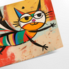A whimsical cat in space, featuring green and orange colors - as a rolled, unframed print