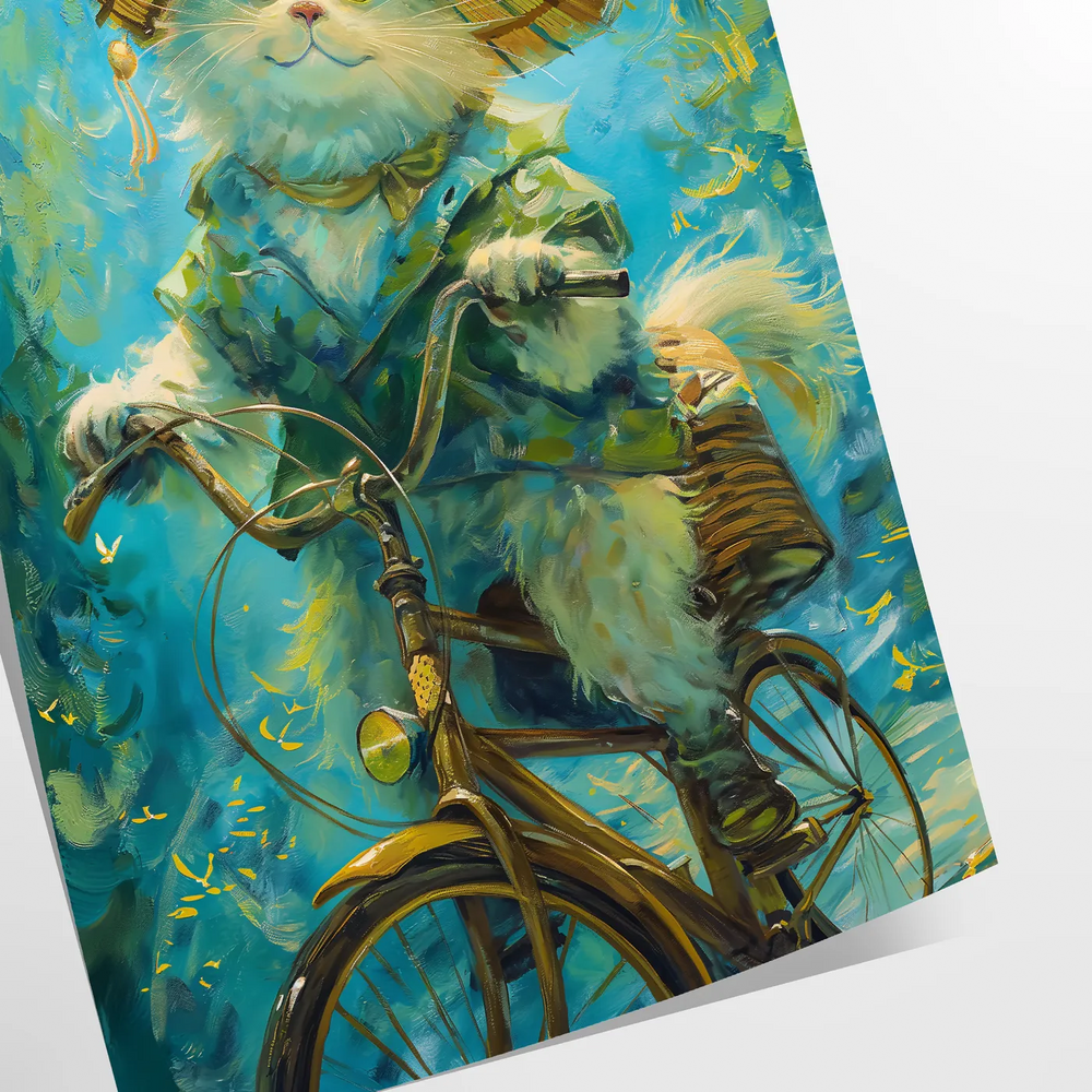 A playful cat lounging among green and blue hues