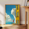 A cat gazing into space with green and blue hues - beside a round wooden side table with books
