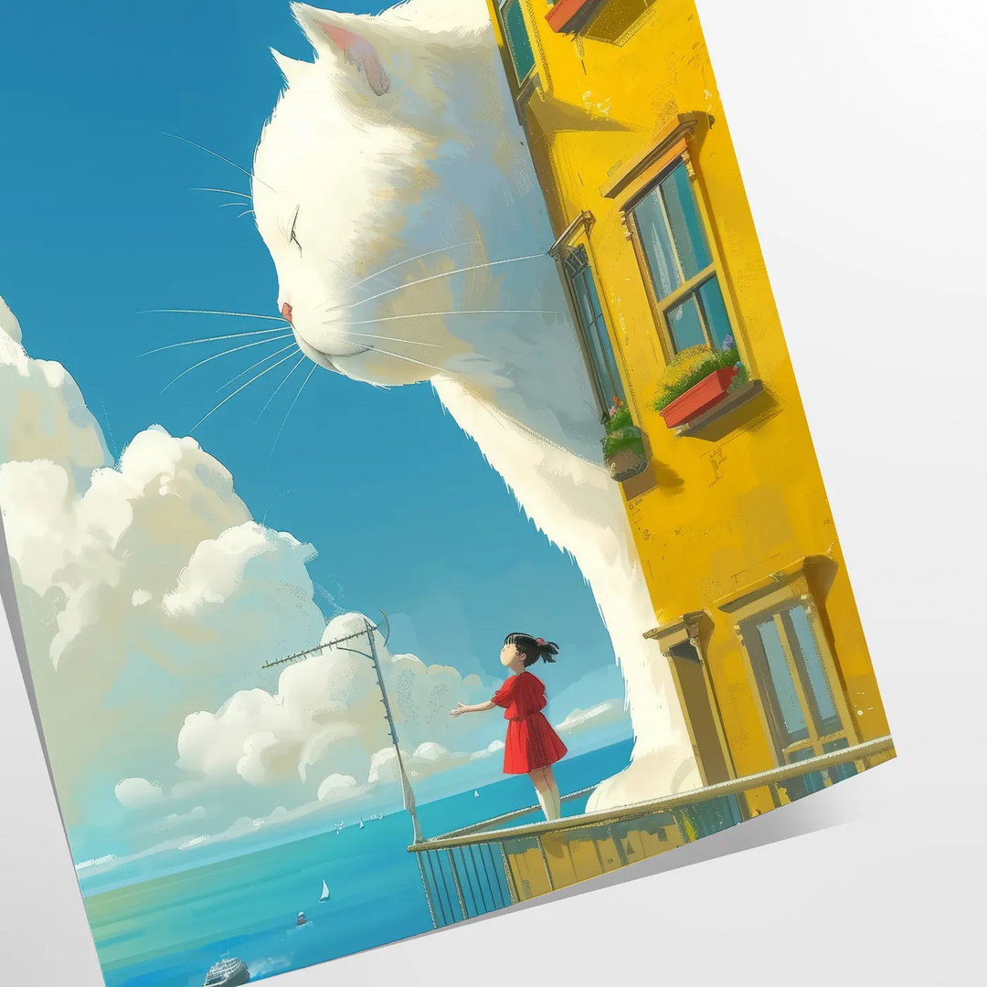 A cat gazing into space with green and blue hues - as a rolled, unframed print